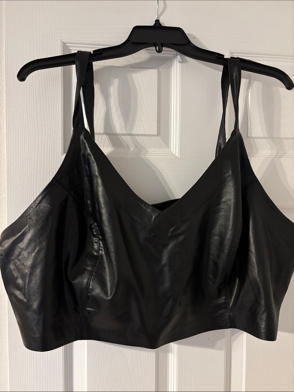 Eloquii Black Faux Leather V-Neck Cropped Tank